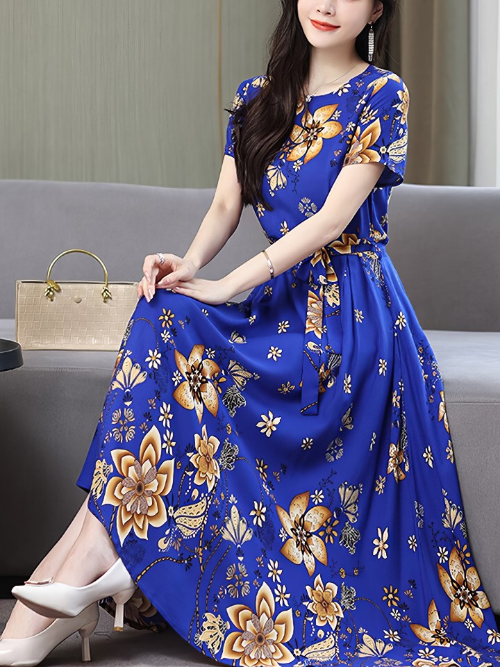 Robe Longue Bleu Marine Fleuri – Patricia