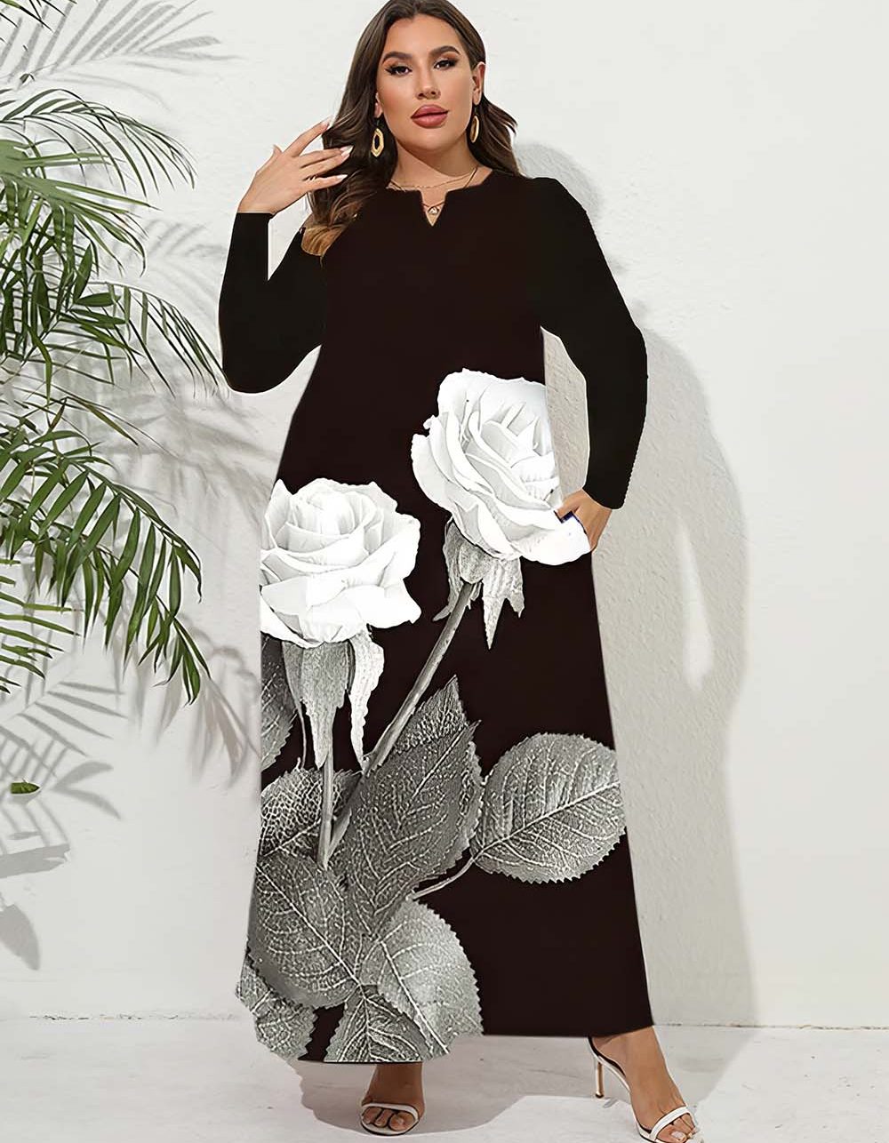 Robe Longue Noire Fleurs Blanches – Christelle